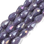 Opaque Solid Color Electroplate Glass Beads Strands, AB Color Plated, Faceted, Teardrop, Slate Blue, 8x6mm, Hole: 1.2mm, about 65~67pcs/strand, 20.08 inch(51cm)(X-EGLA-N013-P6mm-B09)