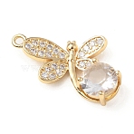 Brass with K9 Glass & Rhinestone Pendants, Light Gold, Dragonfly Charms, Crystal, 26x15x5.5mm, Hole: 1.5mm(KK-C024-04KCG-02)