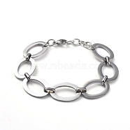 304 Stainless Steel Link Chain Bracelets, with Lobster Claw Clasps, Oval, Stainless Steel Color, 7-1/8 inch(18.2cm)(BJEW-G582-41P)