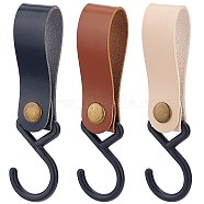 Gorgecraft 3Pcs 3 Colors PU Leather with Plastic Carabiners Hanger Buckle Hook, for Outdoor Hanging, Pot, Clothes, Kitchenware, Utensils, Pan, Rectangle, Mixed Color, 125x36mm, 1pc/color(AJEW-GF0003-89)