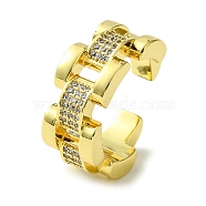 Brass Micro Pave Cubic Zirconia Open Cuff Rings, Hollow Rectangle, Real 16K Gold Plated, US Size 7(17.3mm)(RJEW-K256-31G)