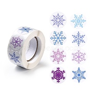 Christmas Themed Flat Round Roll Stickers, Self-Adhesive Paper Gift Tag Stickers, for Party, Decorative Presents, Snowflake Pattern, 25x0.1mm, about 500pcs/roll(X-DIY-B045-04A)