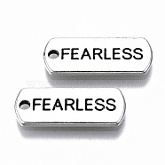 Tibetan Style Alloy Pendants, Lead Free & Cadmium Free, Inspirational Message Charms, Rectangle with Word Fearless, Antique Silver, 8x20.5x1.5mm, Hole: 1.6mm, about 650pcs/1000g(X-TIBE-S314-130AS-RS)