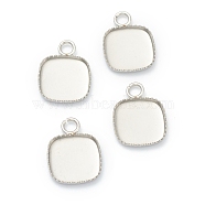 304 Stainless Steel Pendant Cabochon Settings, Lace Edge Bezel Cups, Square, Stainless Steel Color, 13.5x10x1.6mm, Hole: 1.9mm, Tray: 9.3x9.3mm(STAS-H143-29P)