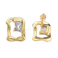 Cubic Zirconia Rectangle Stud Earrings, Golden Brass Jewelry for Women, Nickel Free, Clear, 20x16mm, Pin: 0.7mm(EJEW-N011-75)