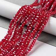 Electroplate Glass Beads Strands, Pearl Luster Plated, Imitation Jade, Faceted, Round, Red, 4mm, Hole: 0.5mm, about 100pcs/strand, 14.2 inch(EGLA-R018-4mm-2)