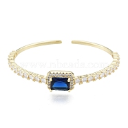 Cubic Zirconia Rectangle Open Cuff Bangle, Real 18K Gold Plated Brass Jewelry for Women, Medium Blue, Inner Diameter: 1-3/4x2-1/4 inch(4.6x5.6cm)(BJEW-G651-05G-03)