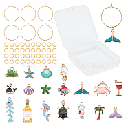 DIY 18Pcs Ocean Style Glass Charms Kits, Including Brass Wine Glass Charm Rings, Alloy Enamel Pendants and Iron Jump Rings, Mixed Color, 20 Gauge, 25x0.8mm(DIY-SC0014-94)