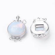 Opalite Box Clasps, with Brass Finding, Flat Round, Platinum, 26.5x17.5x8~9mm, Hole: 1mm(G-E427-15P)