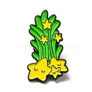 Gold Star Enamel Pin, Electrophoresis Black Plated Alloy Brooch for Backpack Clothes, Grass Pattern, 30x17x1.3mm(JEWB-A008-02C)