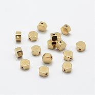 Brass Beads, Nickel Free, Hexagon, Raw(Unplated), 5x5.5x3mm, Hole: 1mm(KK-P095-16)