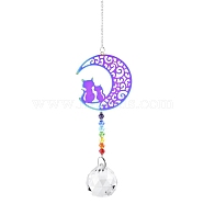 Stainless Steel with Glass Beaded Hanging Pendant Decorations, Suncatchers for Party Window, Wall Display Decorations, Cat Shape, 280x55mm(PW-WG36566-01)