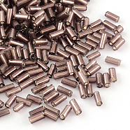 Tube Glass Bugle Beads, Silver Lined, Rosy Brown, 4~4.5x2mm, Hole: 1mm, about 1556pcs/50g(X-SEED-R011-56)