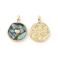 Natural Abalone Shell/Paua Shell Pendants, with Real 18K Gold Plated Brass Findings, Cadmium Free & Lead Free, Long-Lasting Plated, Flat Round Charm, Heart Pattern, 18x13.5x2mm, Hole: 2x3mm(KK-C004-11G-02)