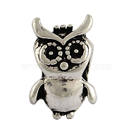 Tibetan Style Alloy Owl European Beads, Large Hole Beads, Lead Free , Antique Silver, 15x9.5x8mm, Hole: 5mm, about 350pcs/1000g(TIBEB-8012-AS-RS)