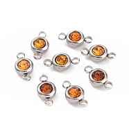 304 Stainless Steel Rhinestone Links Connectors, Flat Round, Stainless Steel Color, Topaz, 12x6.5x4mm, Hole: 2mm(STAS-P237-17P-14)