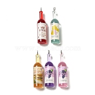 Transparent Resin Wine Bottle Pendants, Bottle Charms with Platinum Tone Iron Loops, Mixed Color, 20x9.5mm, Hole: 1.8mm(RESI-P030-01P)