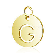 304 Stainless Steel Charms, Flat Round with Letter, Golden, Letter.G, 12x1mm, Hole: 2.5mm(STAS-S105-T514G-G)