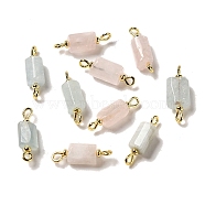Natural Rose Quartz/Aquamarine Connector Charms, Faceted Column Links with Real 18K Gold Plated Brass Double Loops, 21~23x6.5~7x6.5~7mm, Hole: 1.6mm(FIND-C046-10B-G)
