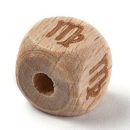 Natural Wood Constellation Beads, Cube, Virgo, 12x12x12mm, Hole: 4mm(WOOD-M002-06)