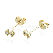 Brass Micro Pave Clear Cubic Zirconia Stud Earrings, with Ear Nuts, Nickel Free, Rhombus, Real 16K Gold Plated, 4x5mm, Pin: 0.8mm(EJEW-T046-31G-NF)