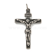 316 Surgical Stainless Steel Big Pendants, with Jump Ring, Crucifix Cross Charm, Antique Silver, 50x32.5x4mm, Hole: 6.5mm(STAS-E212-31AS)