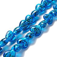 Handmade Lampwork Beads Strands, Heart, Dodger Blue, 15.5~16.5x15.5~16x8~9.5mm, Hole: 1.2mm, about 28pcs/strand, 15.35 inch(39cm)(LAMP-D015-09G)
