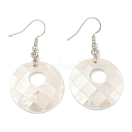 Rack Plating Brass Natural White Shell Dangle Earrings, Platinum, Creamy White, Flat Round, 47x25mm(EJEW-N055-52C)