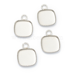 Tarnish Resistant 304 Stainless Steel Pendant Cabochon Settings, Lace Edge Bezel Cups, Square, Stainless Steel Color, 13.5x10x1.6mm, Hole: 1.9mm, Tray: 9.3x9.3mm(STAS-H143-29P)