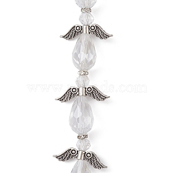 Angel Fairy Shape Electroplate Transparent Glass Beads Strands, with Tibetan Style Alloy Wing Beads and Nylon Wire, Clear, 27x22.5x10mm, Hole: 0.8mm, about 4pcs/strand, 3.94 inch(10cm)(AJEW-JB01172-02)
