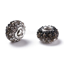 Two Tone Grade A Rhinestone Resin European Beads for Charm Bracelets, with Silver Plated Brass Double Cores, Rondelle, Camel, 15x10mm, Hole: 5mm(X-RPDL-RPDL-N007-12)