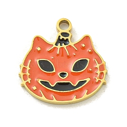 Halloween Theme Ion Plating(IP) 304 Stainless Steel Enamel Charms, Golden, Pumpkin, 14x14x1.5mm, Hole: 1.5mm(STAS-M011-03H)