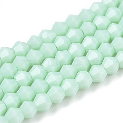 Opaque Solid Color Imitation Jade Glass Beads Strands, Faceted, Bicone, Light Cyan, 2.9~3.3x3mm, Hole: 0.7mm,  about 113~115pcs/strand, 14.04~14.235 inch(36~36.5cm)(EGLA-A039-P2mm-D20)