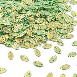Plastic Sequins Beads, Golden Sheen, Sewing Craft Decorations, Leaf, Lime Green, 4.5x8.5x0.4~0.6mm, Hole: 0.9mm(PVC-R024-11A)
