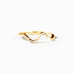 Wave Shaped 925 Sterling Silver Micro Pave Clear Cubic Zirconia Finger Rings, Golden, US Size 8(18.1mm)(FS-WG6021D-09)