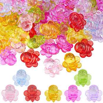 80pcsTransparent Acrylic Beads, Bees, Mixed Color, 25.5x25x12.5mm, Hole: 2.5mm