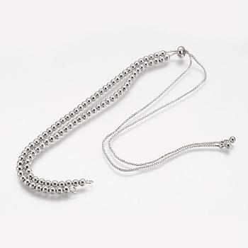 Brass Bead Chain Necklace Making, Real Platinum Plated, Real Platinum Plated, 15.5~16.5 inch(39~41cm)