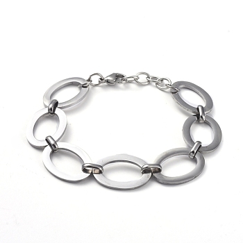 304 Stainless Steel Link Chain Bracelets, with Lobster Claw Clasps, Oval, Stainless Steel Color, 7-1/8 inch(18.2cm)