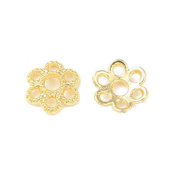 Brass Bead Caps, 6-Petal, Flower, Real 18K Gold Plated, 6x5.5x2mm, Hole: 1.5mm