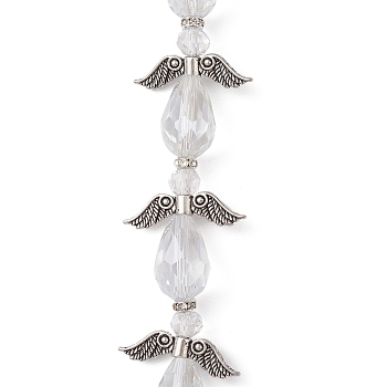 Angel Fairy Shape Electroplate Transparent Glass Beads Strands, with Tibetan Style Alloy Wing Beads and Nylon Wire, Clear, 27x22.5x10mm, Hole: 0.8mm, about 4pcs/strand, 3.94 inch(10cm)