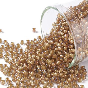 TOHO Round Seed Beads, Japanese Seed Beads, (390) Sunflower Lined Topaz Luster, 11/0, 2.2mm, Hole: 0.8mm, about 5555pcs/50g