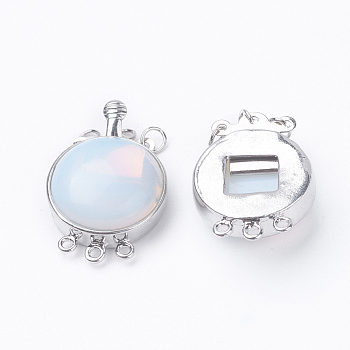 Opalite Box Clasps, with Brass Finding, Flat Round, Platinum, 26.5x17.5x8~9mm, Hole: 1mm