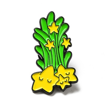 Gold Star Enamel Pin, Electrophoresis Black Plated Alloy Brooch for Backpack Clothes, Grass Pattern, 30x17x1.3mm