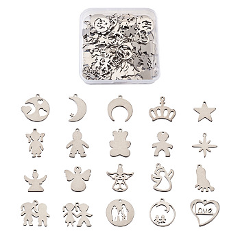 304 Stainless Steel Pendants, Laser Cut, Mixed Shapes, Stainless Steel Color, 100pcs/box
