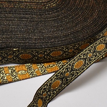 Polyester Ribbons, with Oval Pattern, Jacquard Ribbon, Black, 1/2 inch(12mm) 33yards/roll(30.1752m/roll)