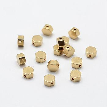 Brass Beads, Nickel Free, Hexagon, Raw(Unplated), 5x5.5x3mm, Hole: 1mm