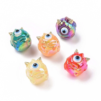 UV Plating Rainbow Iridescent Acrylic Beads, Demon with Evil Eye, Mixed Color, 11.5x13x12mm, Hole: 1.6mm