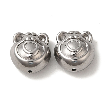 Non-Tarnish 304 Stainless Steel Beads, Bear, Stainless Steel Color, 13x12.5x8mm, Hole: 1mm