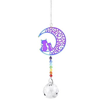 Stainless Steel with Glass Beaded Hanging Pendant Decorations, Suncatchers for Party Window, Wall Display Decorations, Cat Shape, 280x55mm