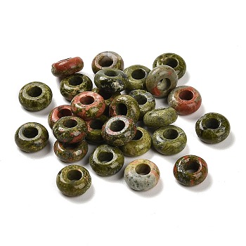 Natural Unakite European Beads, Large Hole Beads, Rondelle, 10x4.5~5mm, Hole: 4~4.3mm